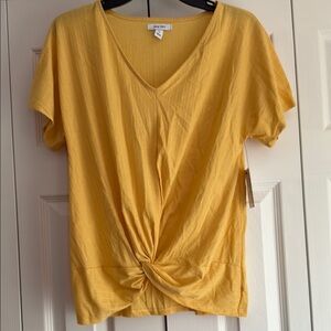 Nine West Yellow Tie Front T-Shirt